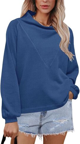 Floral Find Womens Long Sleeve Cowl Neck Sweatshirts فضفاضة مناسبة السقوط قمم السحب in Kuwait