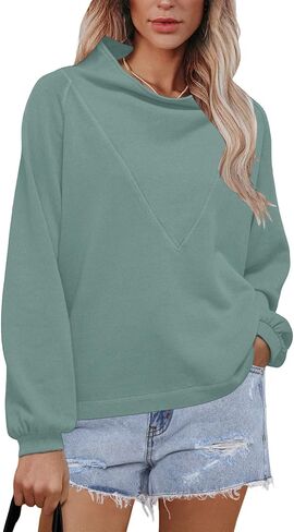 Floral Find Womens Long Sleeve Cowl Neck Sweatshirts فضفاضة مناسبة السقوط قمم السحب in Kuwait