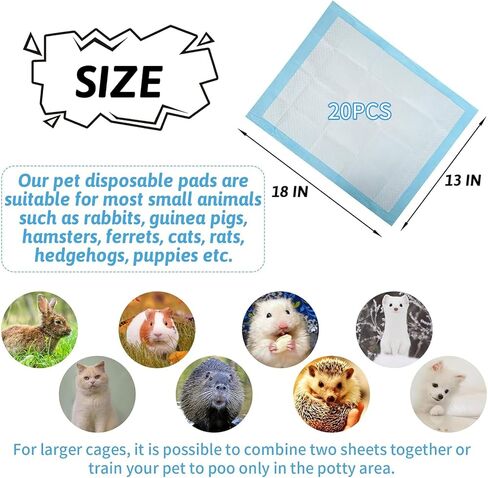 Hamiledyi 30 PCS Rabbit Pee Pads Super Absorbent Pet Toilet/Potty Training Pad Disposable Cage Liners Leak-Proof for Puppy Guinea Pigs Hedgehog Hamsters Chinchillas and Other Small Animals in Kuwait