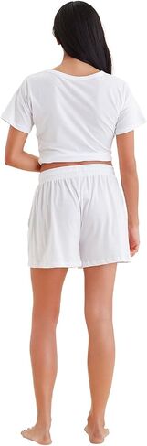 Papinelle Jada Women's Organic Cotton Knit Boxer - Soft, Breathable Lounge Shorts with Elastic Waist & Drawcord for Comfy Fit in Kuwait