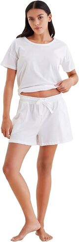 Papinelle Jada Women's Organic Cotton Knit Boxer - Soft, Breathable Lounge Shorts with Elastic Waist & Drawcord for Comfy Fit in Kuwait