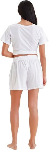 Papinelle Jada Women's Organic Cotton Knit Boxer - Soft, Breathable Lounge Shorts with Elastic Waist & Drawcord for Comfy Fit in Kuwait