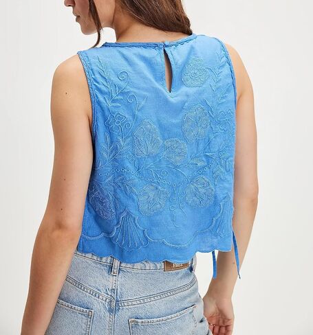 Babydoll Tie Front Tank Tops Women Sleeveless Crop Vest Floral Embroidered Sexy Y2k Bow Going Out Shirt in Kuwait