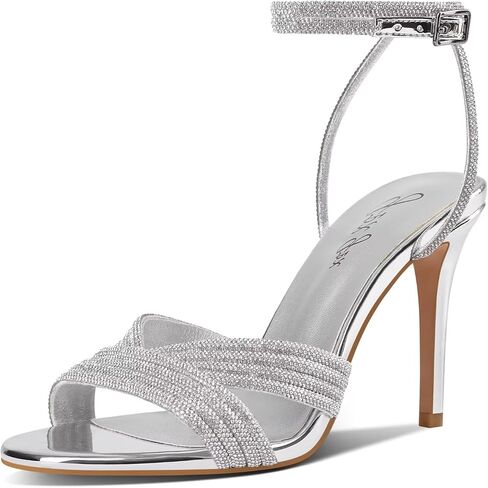 Women's Rhinestone High Heel Sandals Sparkly Stilettos Heeled Ankle Strap Stilettos Round Open Toe Dressy Weddings Sexy Sandals Shoes in Kuwait