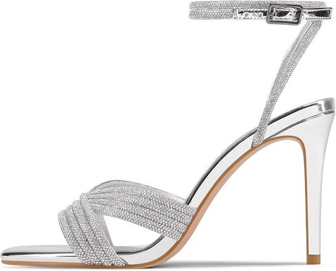 Women's Rhinestone High Heel Sandals Sparkly Stilettos Heeled Ankle Strap Stilettos Round Open Toe Dressy Weddings Sexy Sandals Shoes in Kuwait