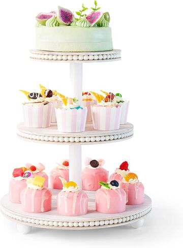 3 Tier Cupcake Stand Round,Wood Cake Stand with Tiered Tray Decor,Rustic Cake Stand,Cupcake Display for Home Tea Party, Birthday, Wedding, Farmhouse Decor,Woodland Baby Shower…… in Kuwait