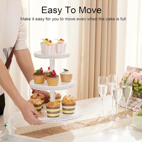 3 Tier Cupcake Stand Round,Wood Cake Stand with Tiered Tray Decor,Rustic Cake Stand,Cupcake Display for Home Tea Party, Birthday, Wedding, Farmhouse Decor,Woodland Baby Shower…… in Kuwait