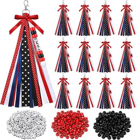 Nosiny 12 PCS Cheer Keychains شخصية DIY Bead Bead Ribbon Keychain Kit Cheer Backpack Propack Tags Cheerleader Gifts for Women in Kuwait