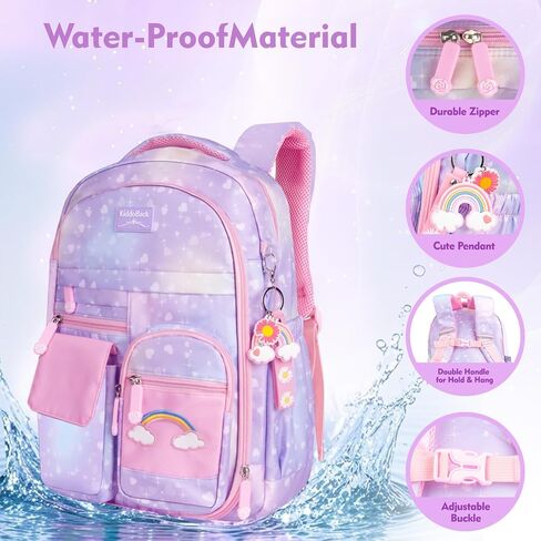 Kawaii Rainbow Backpack for Girls – Cute Starry School Bags for Kids & Teens with Plush Pen Case & 6-Piece Study Supplies Set, Children's Bookbag for Elementary – Pink 17inch in Saudi Arabia