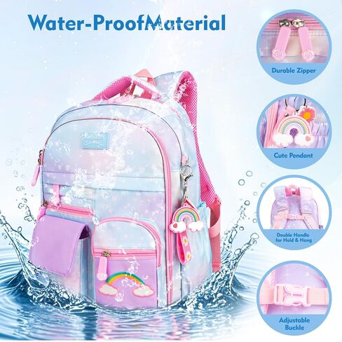 Kawaii Rainbow Backpack for Girls – Cute Starry School Bags for Kids & Teens with Plush Pen Case & 6-Piece Study Supplies Set, Children's Bookbag for Elementary – Pink 17inch in Saudi Arabia
