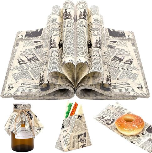 150 Sheets Newspaper Food Wax Paper, 9.8x8.3in Newspaper Print Grease Proof Deli Paper Sandwich Wrap Paper Food Grease Resistant Paper for Home Kitchen (White) in Saudi Arabia