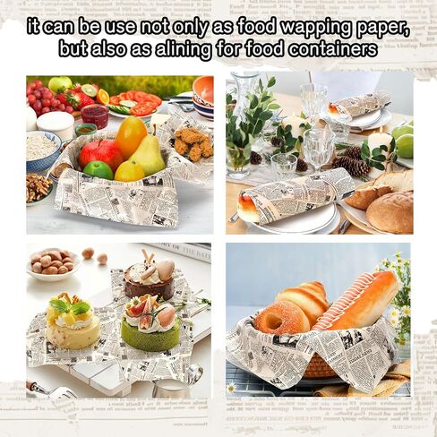 150 Sheets Newspaper Food Wax Paper, 9.8x8.3in Newspaper Print Grease Proof Deli Paper Sandwich Wrap Paper Food Grease Resistant Paper for Home Kitchen (White) in Saudi Arabia