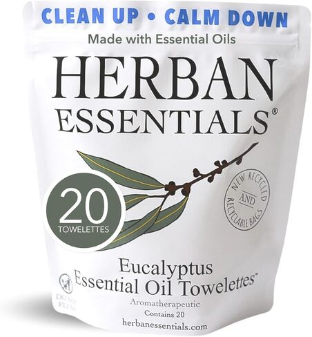 Herban Essentials Lemon Towelettes - Essential Oil Wipes for Hands, Travel Face Wipes - Natural Hand Wipes, Moist Towelettes Individually Wrapped Body Wipes - 20 Count in Saudi Arabia
