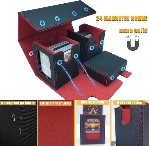مربع تخزين بطاقة MTG Commander-يناسب 200 بطاقات مزدوجة الأكمام ، و 3 في 1-in-1card ، ومنظم بطاقات المغناطيس القوي لـ Magic Commander TCG CCG ، و 4 Diversers & 2 Toploaders (Black & Blue) in Saudi Arabia