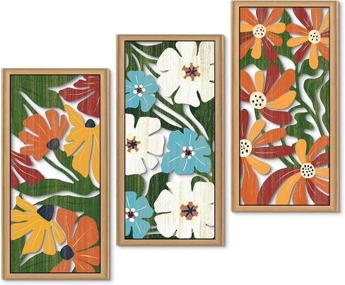 Putuo Decor Boho Flower Wall Art ، Minimalist Floral Botanical Wooden Wall Decor in Kuwait
