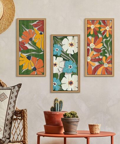 Putuo Decor Boho Flower Wall Art ، Minimalist Floral Botanical Wooden Wall Decor in Kuwait