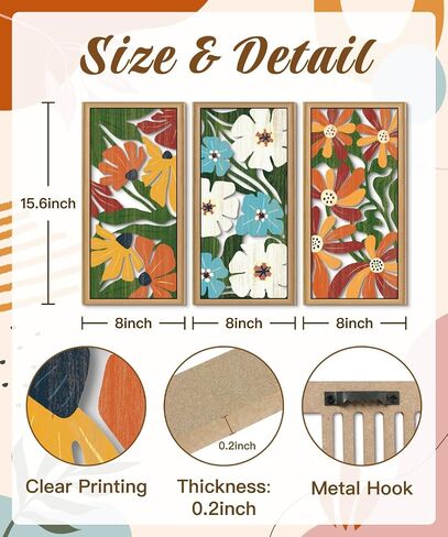 Putuo Decor Boho Flower Wall Art ، Minimalist Floral Botanical Wooden Wall Decor in Kuwait