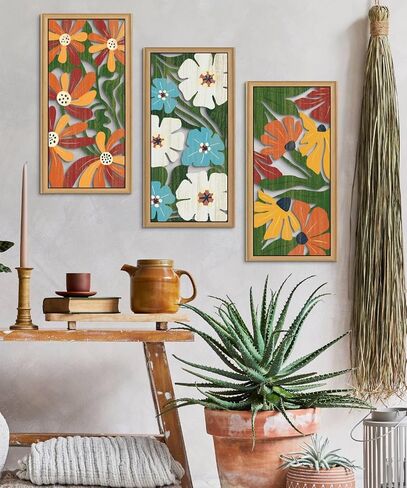 Putuo Decor Boho Flower Wall Art ، Minimalist Floral Botanical Wooden Wall Decor in Kuwait