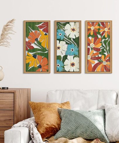 Putuo Decor Boho Flower Wall Art ، Minimalist Floral Botanical Wooden Wall Decor in Kuwait