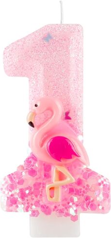 Flamingo 1st Birthday Candle Number 1 Pink Hawaiian Theme Glitter Candles Cake Topper Decorations for Girl and Boy Baby Shower Anniversary Birthday Party Wedding Decor Supplies in Saudi Arabia