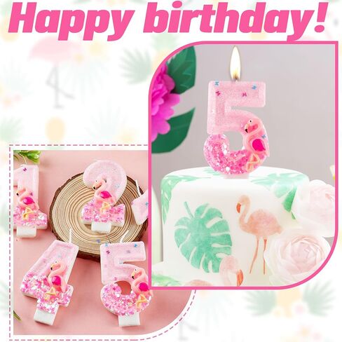 Flamingo 1st Birthday Candle Number 1 Pink Hawaiian Theme Glitter Candles Cake Topper Decorations for Girl and Boy Baby Shower Anniversary Birthday Party Wedding Decor Supplies in Saudi Arabia