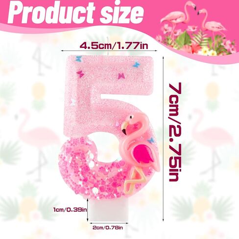 Flamingo 1st Birthday Candle Number 1 Pink Hawaiian Theme Glitter Candles Cake Topper Decorations for Girl and Boy Baby Shower Anniversary Birthday Party Wedding Decor Supplies in Saudi Arabia