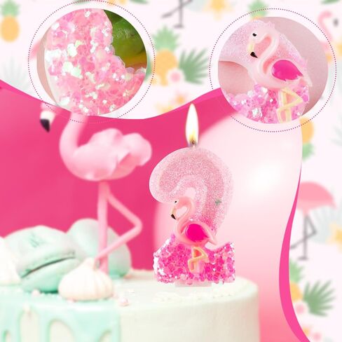 Flamingo 1st Birthday Candle Number 1 Pink Hawaiian Theme Glitter Candles Cake Topper Decorations for Girl and Boy Baby Shower Anniversary Birthday Party Wedding Decor Supplies in Saudi Arabia