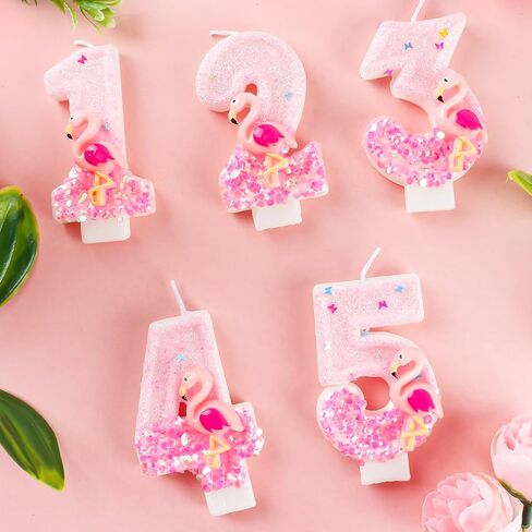 Flamingo 1st Birthday Candle Number 1 Pink Hawaiian Theme Glitter Candles Cake Topper Decorations for Girl and Boy Baby Shower Anniversary Birthday Party Wedding Decor Supplies in Saudi Arabia