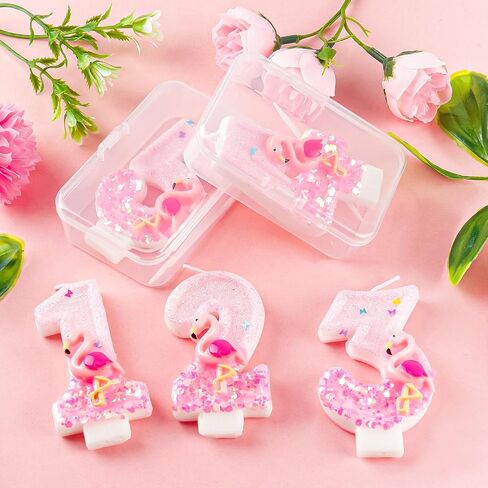 Flamingo 1st Birthday Candle Number 1 Pink Hawaiian Theme Glitter Candles Cake Topper Decorations for Girl and Boy Baby Shower Anniversary Birthday Party Wedding Decor Supplies in Saudi Arabia