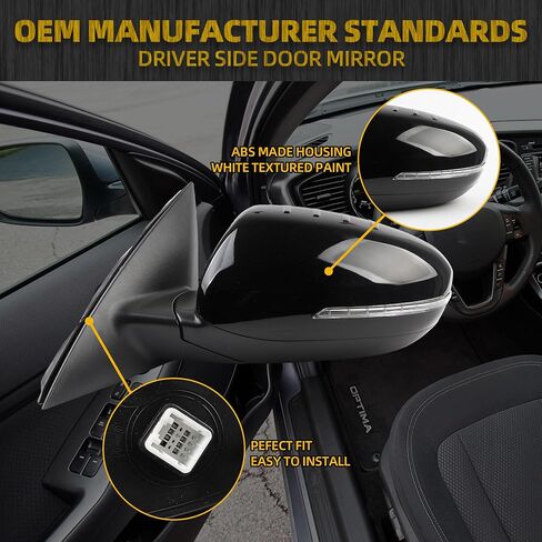 Dasbecan Passenger Side Mirror Compatible with 2011 2012 2013 Kia Optima Right Mirror Black with Signal Light, Manual Folding, Power Glass Replace# KI1321152 87620-2T110 (5 PINS) in Saudi Arabia