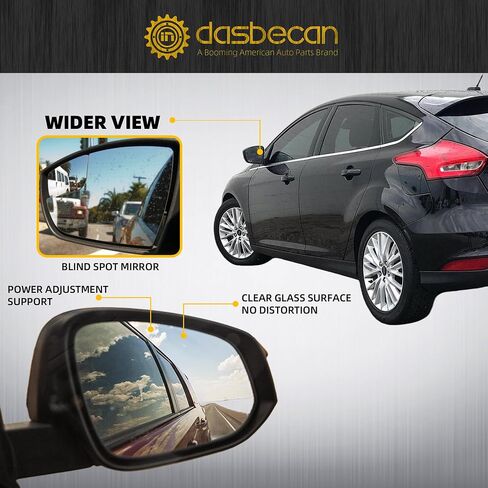 مرآة جانبية للركاب اليمنى Dasbecan متوافقة مع 2015-2018 Ford Focus Black Rearview Mirror w/Turn Signal ، طي يدوي ، زجاج الطاقة ومستشعر درجة الحرارة (7pin) in Saudi Arabia