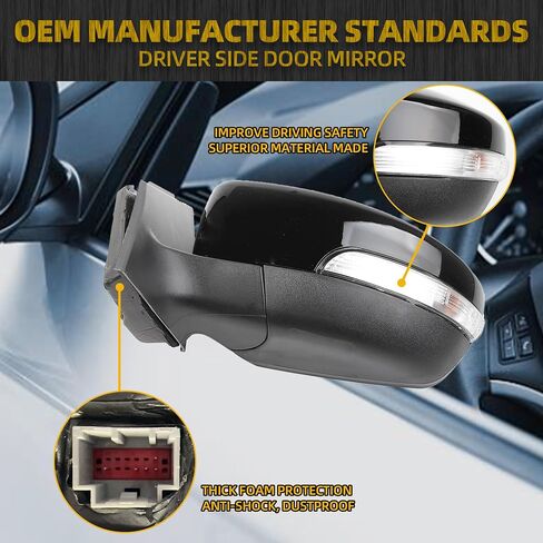 مرآة جانبية للركاب اليمنى Dasbecan متوافقة مع 2015-2018 Ford Focus Black Rearview Mirror w/Turn Signal ، طي يدوي ، زجاج الطاقة ومستشعر درجة الحرارة (7pin) in Saudi Arabia