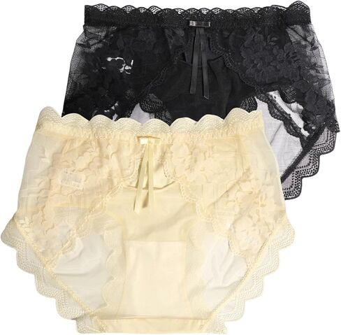 Womens Lace Panties 2 Pack No Show Panties Sexy See Through High Elasticity Plus Size in Saudi Arabia