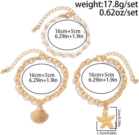 Boho Gold Starfish Sea Shell Pearl Bracelets for Women Trendy ، بيان Seashell Star Beachy سلسلة سوار الشاطئ المحيط الحفلات عطلة المجوهرات in Saudi Arabia