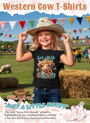Girls Western Cow T-Shirts - Cute Cowgirl Outfits for Kids Short Sleeve Shirts Funny Tops Rodeo Graphic Summer Tee in Saudi Arabia