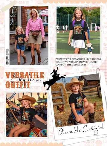 Girls Western Cow T-Shirts - Cute Cowgirl Outfits for Kids Short Sleeve Shirts Funny Tops Rodeo Graphic Summer Tee in Saudi Arabia