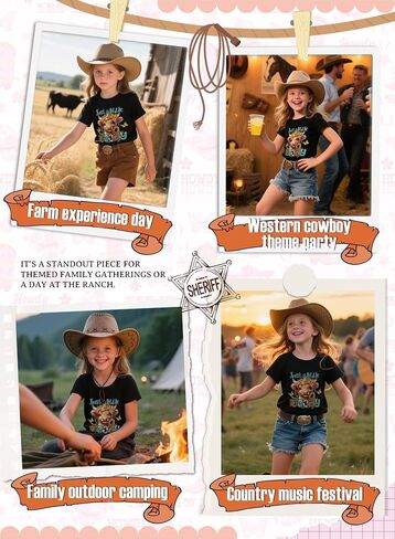 Girls Western Cow T-Shirts - Cute Cowgirl Outfits for Kids Short Sleeve Shirts Funny Tops Rodeo Graphic Summer Tee in Saudi Arabia