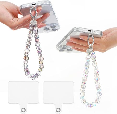 قطعتان من حزام معصم الهاتف المطرز بالكريستال مع علامة تبويب حبل الهاتف، حزام سوار الهاتف اللطيف، حزام الهاتف المتلألئ للنساء، حزام المعصم لحافظة الهاتف، حبل الهاتف الخلوي (أسود + شفاف) in Kuwait