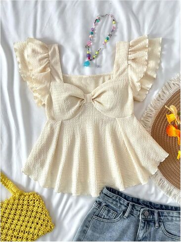 sweatyrocks فتاة الكشكش غلاف الكشكشة peplum أعلى rouched sweetheart العنق تدفق القمصان t in Kuwait