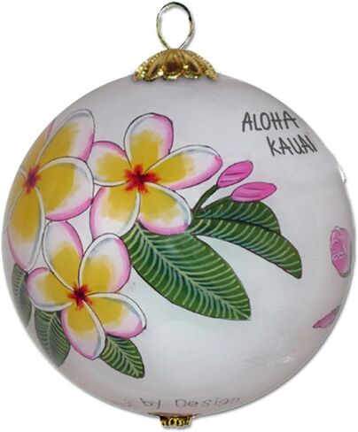 Kauai Plumeria Hawaiian Ornament, Hand-Painted from Inside The Glass, Collectible with Gift Box RP/K in Saudi Arabia