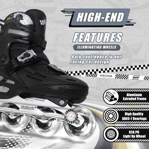 Nattork Kids Inline Skates ديكورات سيارات السباق الرائعة للأولاد والبنات والأطفال، 4 مقاسات زلاجات رباعية قابلة للتعديل مع جميع العجلات المضيئة - هدية عيد ميلاد للرياضات الداخلية والخارجية in Saudi Arabia