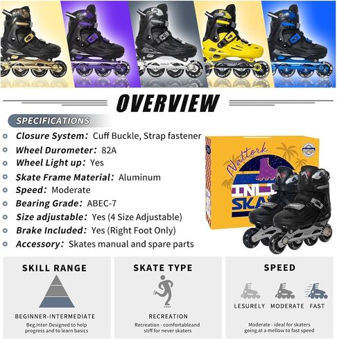 Nattork Kids Inline Skates ديكورات سيارات السباق الرائعة للأولاد والبنات والأطفال، 4 مقاسات زلاجات رباعية قابلة للتعديل مع جميع العجلات المضيئة - هدية عيد ميلاد للرياضات الداخلية والخارجية in Saudi Arabia