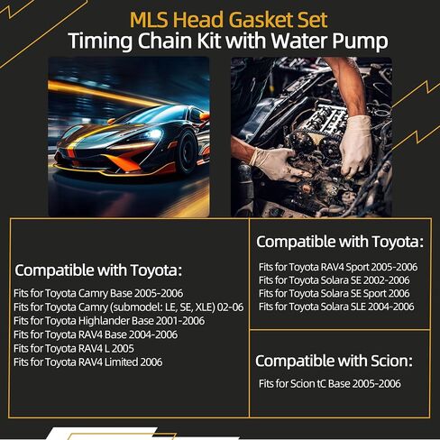 MLS Head Gasket Set ‎HS26232PT Timing Chain Kit with Water Pump, 2.4L, for Toyota Camry/RAV4/Solara/Highlander for Scion tC 2001-2006 OE#HGS917 TS21002 in Saudi Arabia