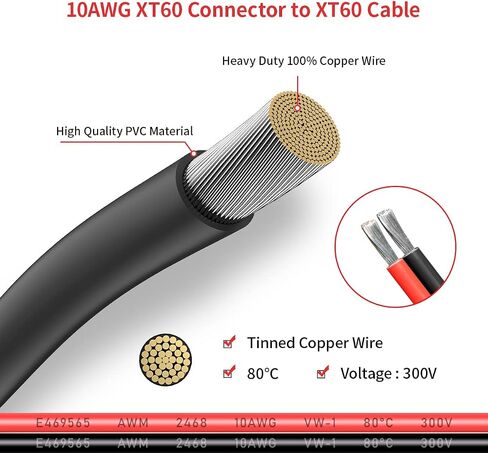 10AWG 2FT XT60 Extension Cable 2 6 10 20 35 50 75 100FT XT60 Female to Male Connector for RC Battery Portable Power Station Solar Panel(2FT) in Saudi Arabia