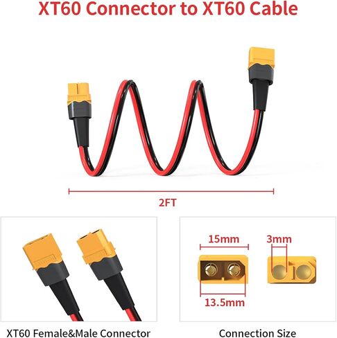10AWG 2FT XT60 Extension Cable 2 6 10 20 35 50 75 100FT XT60 Female to Male Connector for RC Battery Portable Power Station Solar Panel(2FT) in Saudi Arabia