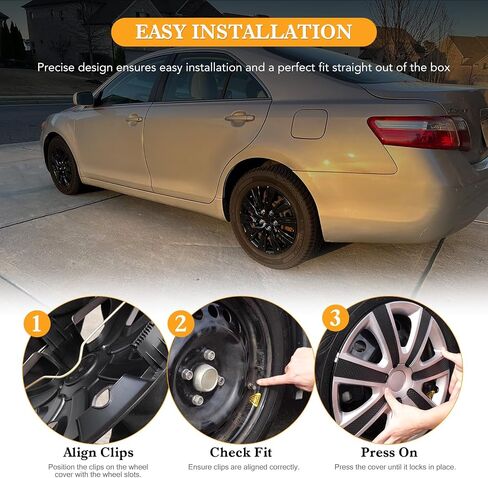 حافة العجلات الممتازة 16 "لعام 2012-2014 تويوتا كامري-مجموعة من 4 hubcaps ، ABS & PC Material Hub Protectory ، قبعات استبدال Snap-On للسيارة ، شاحنة بيك آب ، SUV-16 بوصة أسود ورنيش أسود in Saudi Arabia