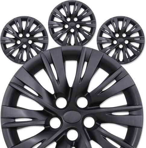 حافة العجلات الممتازة 16 "لعام 2012-2014 تويوتا كامري-مجموعة من 4 hubcaps ، ABS & PC Material Hub Protectory ، قبعات استبدال Snap-On للسيارة ، شاحنة بيك آب ، SUV-16 بوصة أسود ورنيش أسود in Saudi Arabia