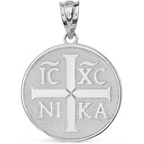 Claddagh Gold Religious Jewelry Sterling Silver Christogram Symbol IC XC NIKA Jesus Christ Conquers Medallion Pendant in Kuwait