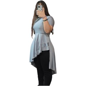 Women´s Short Sleeve Round Neck Ruffle Tunic Blouse With Asymmetrical Irregular Hem in Saudi Arabia