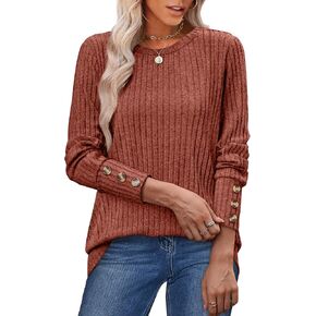 OFEEFAN Long Sleeve Shirts for Womens Sweaters Button Cuff Plus Size Fashion Clothing Tunics or Tops Wear with Leggings in Saudi Arabia